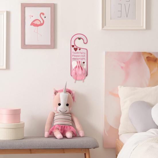 Zahn-Türhänger, lustiges, niedliches Design mit Tasche mit Kordelzug, macht Spaß, Kinderzähne zu verlieren, Inspiration, Acryl-Türaufhängungszubehör für Jungen und Mädchen, Geschenk