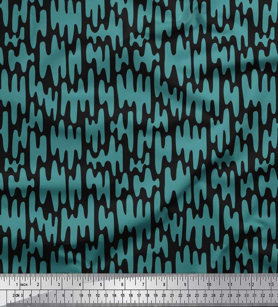 Soimoi Black Japan Crepe Satin Fabric Liquid Drip Abstract Printed Fabric 1 Metre 42 Inch