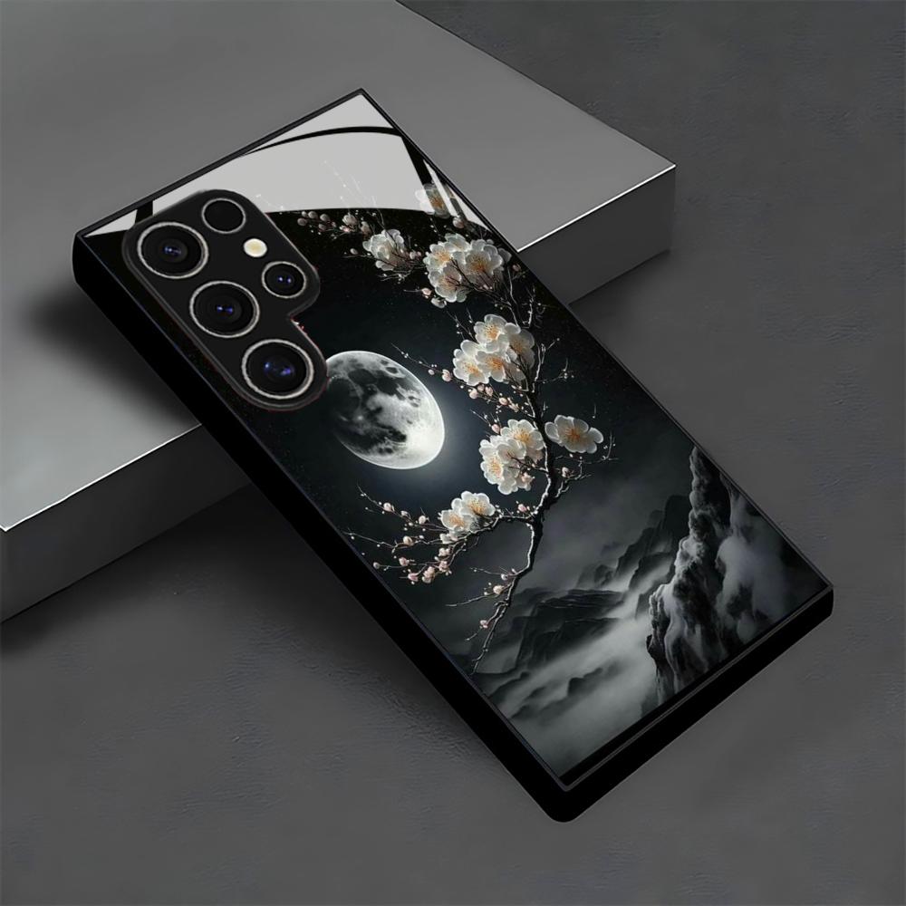 Black flower Phone Case glass phone case for Samsung Galaxy S26 22 23 24 25 PLUS S21 22 23 24 25 ULTRA