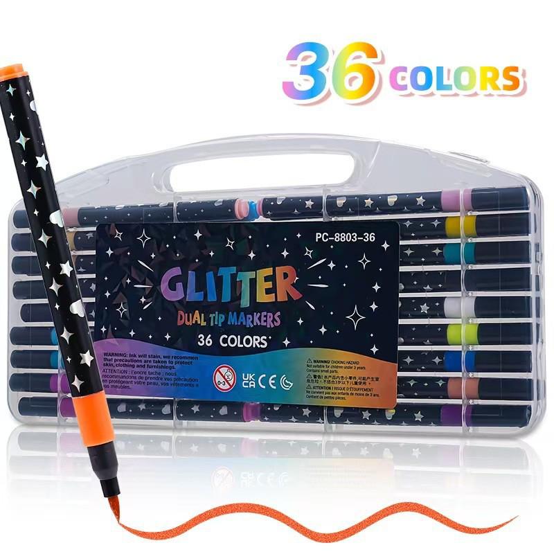 Double-Ended Glitter Marker Pen: Soft-Tip Watercolor Pen for Journaling & Painting, Non-Toxic & Washable, Ideal for Kids