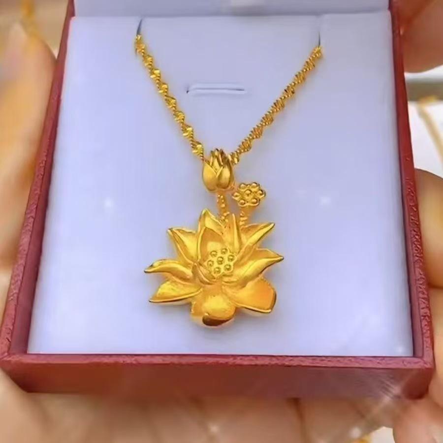 Elegant Lotus Flower Necklace - National Tide Style with Water Wave Chain