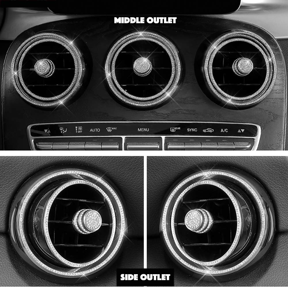 PGONE 15pcs Bling Crystal Rhinestone Accessories Interior Decorations Inner Air Vent Condition Front Cover for Mercedes Benz W205 C GLC Class X253