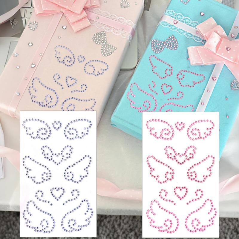 2 Sheets Angel Wings Diamond Stickers Pink And Silver Suitable For Handmade Face Decoration Rhinestone Stickers