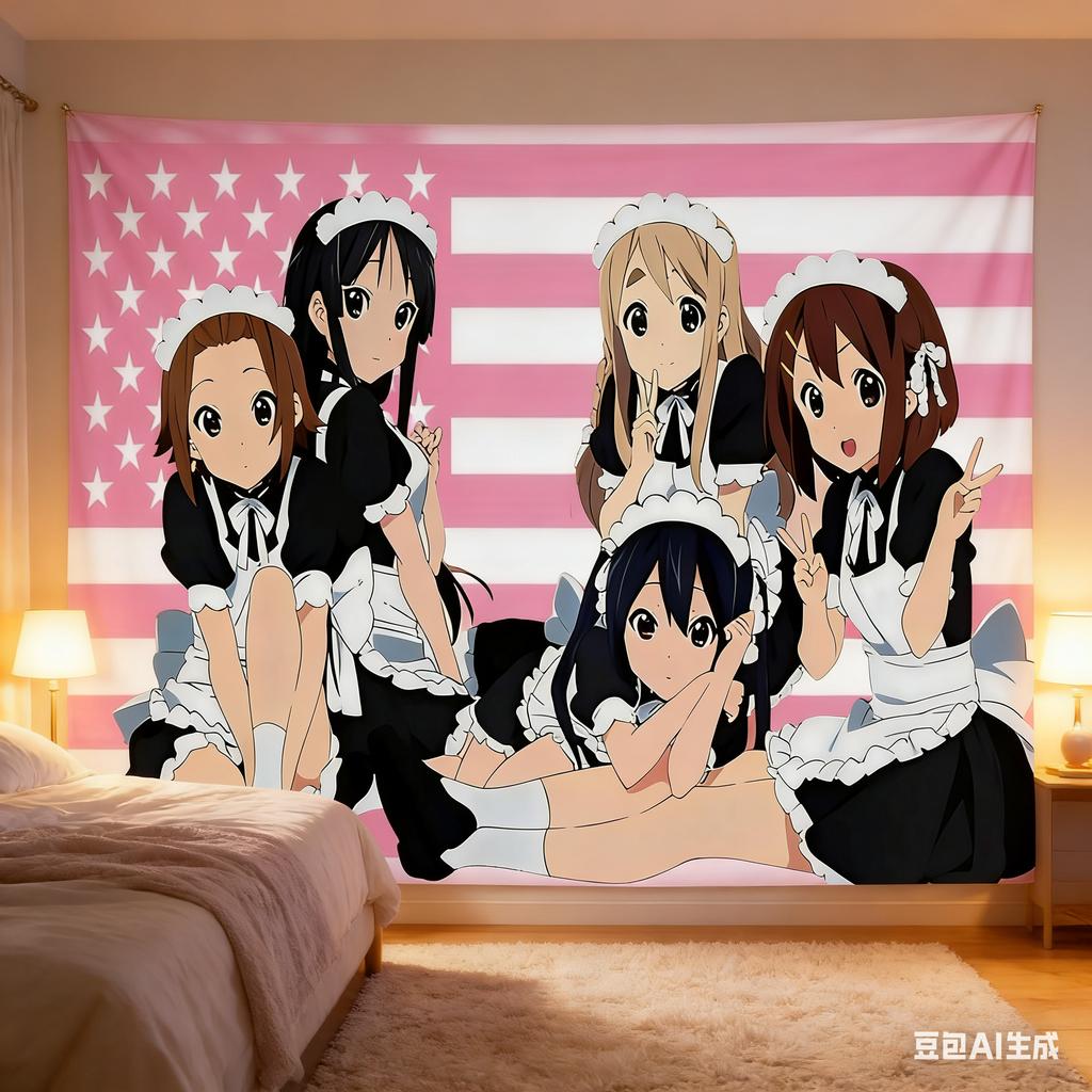 Anime Maid Girls Pink Flag Tapestry Kawaii Polyester Wall Hanging for Bedroom Dorm Anime Decor