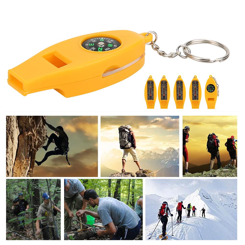 5PCS 4 in 1 Compass Thermometer Magnifier Whistle for Travel Camping Hiking Climbing