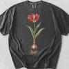 Vintage Tulip Botanical Shirt – Red Floral Illustration, Cottagecore Cotton Tee