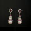 Exquisite Luxury Pearl & Diamond Stud Earrings in Copper with Silver Needle Design