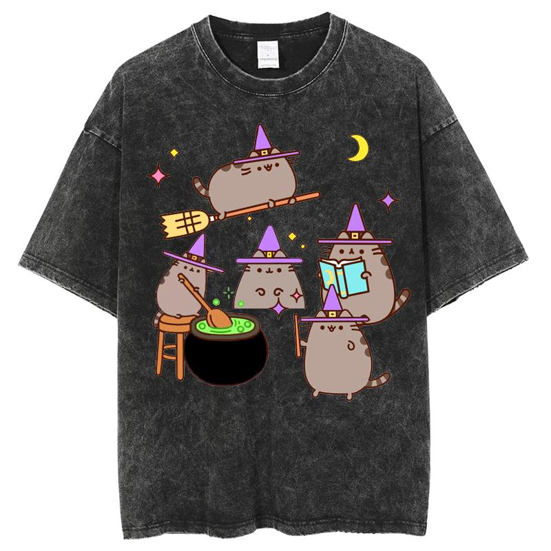 Cartoon Animal Print Style Shirts Men Pattern Cotton T-Shirt Water Wash Vintage Loose Clothing Personality Women's Tshirt