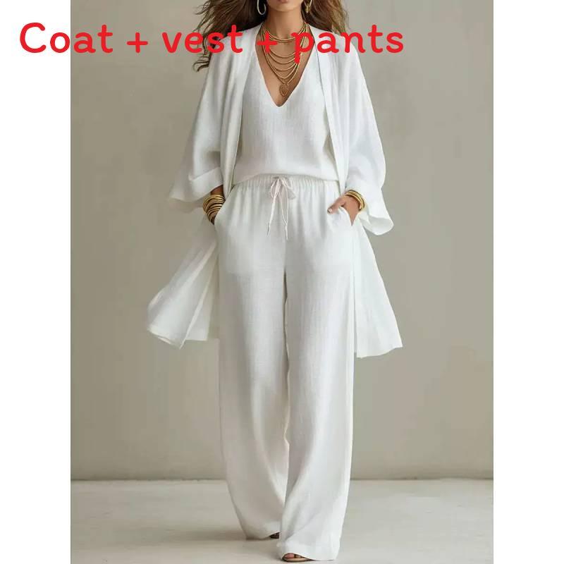 Casual Linen Pants Set For Women With Tie Details Spring Style