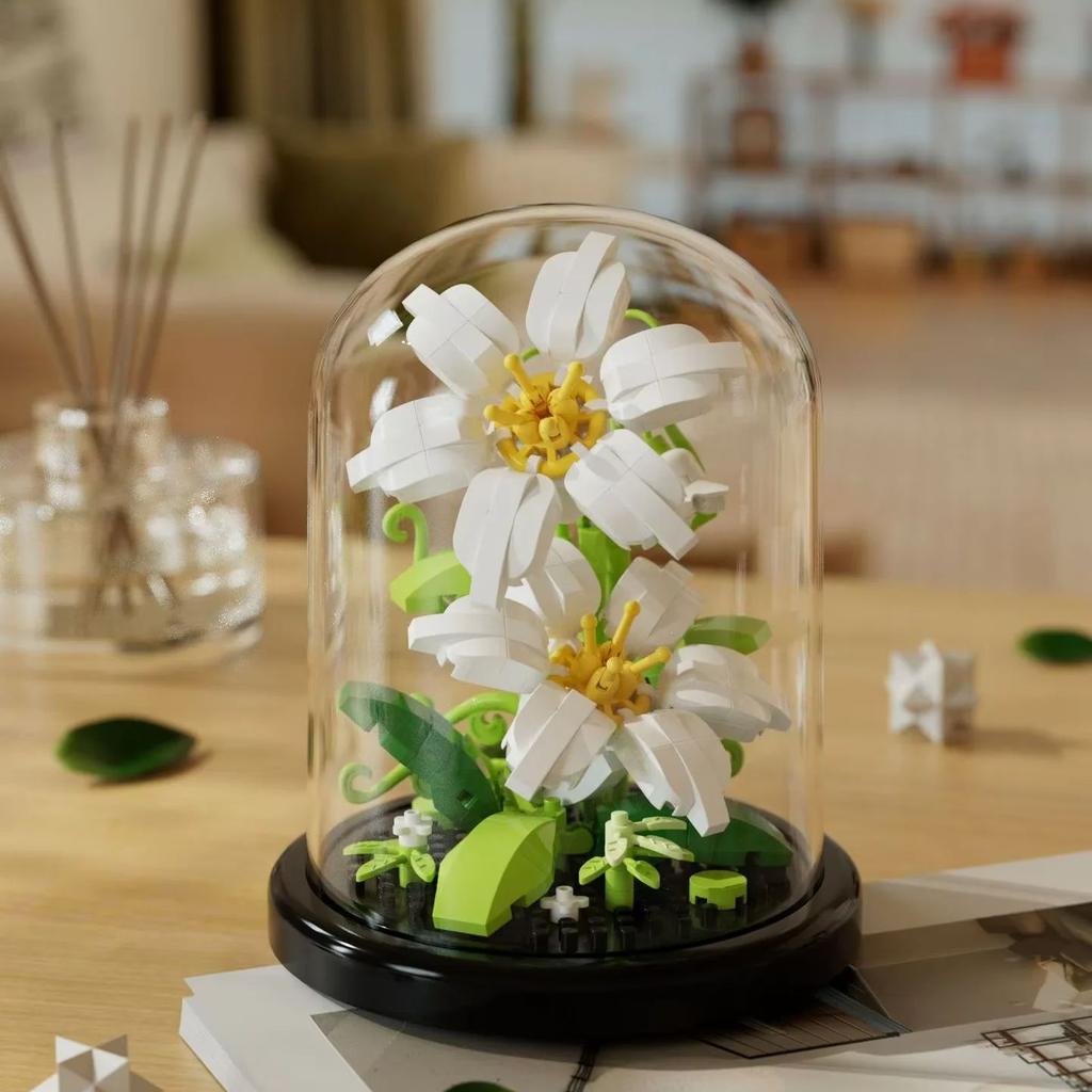 Flower Bouquet Bonsai Building Blocks Artificial Plastic Plant Dust Cover Micro Model Home Decoration Toys For Kid Birthday Gift