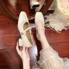Soft Leather Women's Shoes with Single Shoes, New Spring Mid-heel Square Head Mary Jane Cheongsam Leather Shoes with Soft Soles