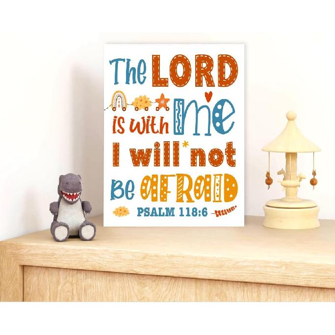 Christian Scripture Wall Art For Kids,The Lord Is With Me Psalm 118:6 pirational Bible Verse Canvas Framed Paintings Posters For Nursery Sunday