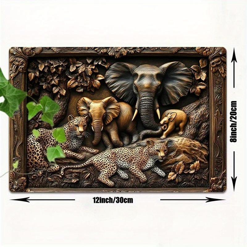 

2d Плоский 30*20см, Вінтажний Слон і Леопард Сафарі Пригода Дерев яне Настінне Мистецтво, для Дому, Офісу, Кухні, Саду, Спальні, Бару, Студії Декор. 30*20cm