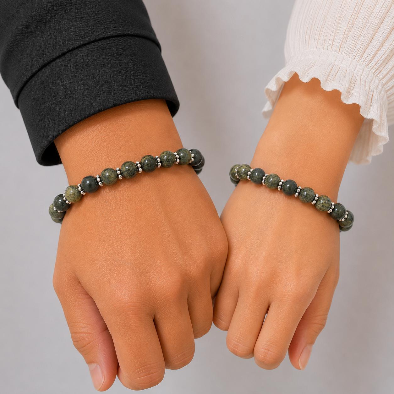 8mm Round Russian Serpentine Gemstone Bracelet 7.5 , Designer Handmade Beads Bracelet, December Birth Month Jewelry CSB-55