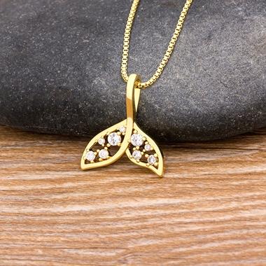 

Nidin New Fashion Vintage Copper Zircon Fish Tail Necklaces For Women Gift Choker Necklace Boho Wedding Party Jewelry Collar