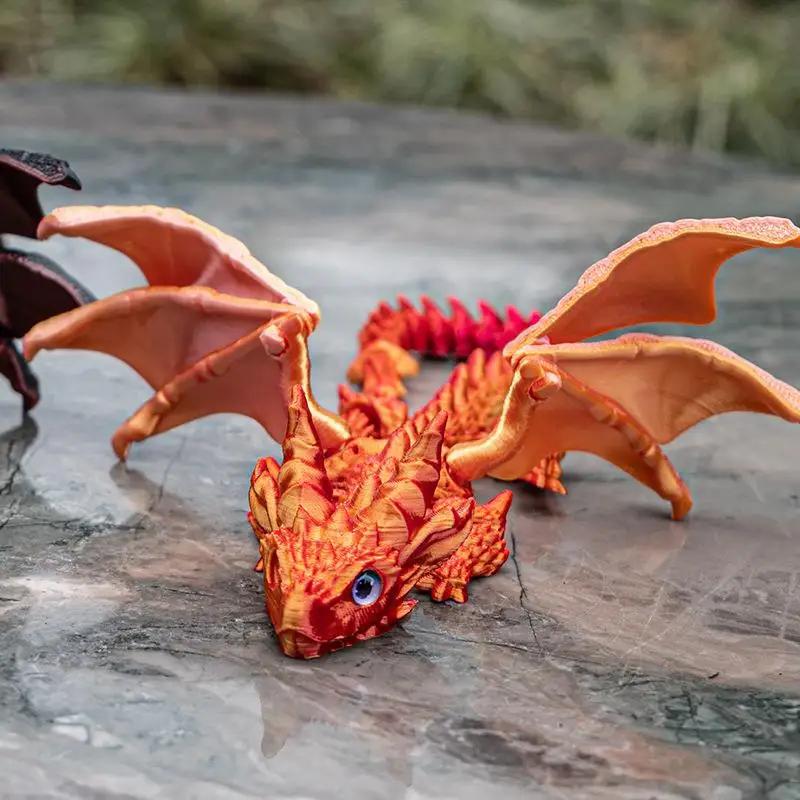 Winged Dragon Figurine 3d Printed With Movable Joints Adjustable Posture Flying Dragon Collectible Model Home Office Desktop