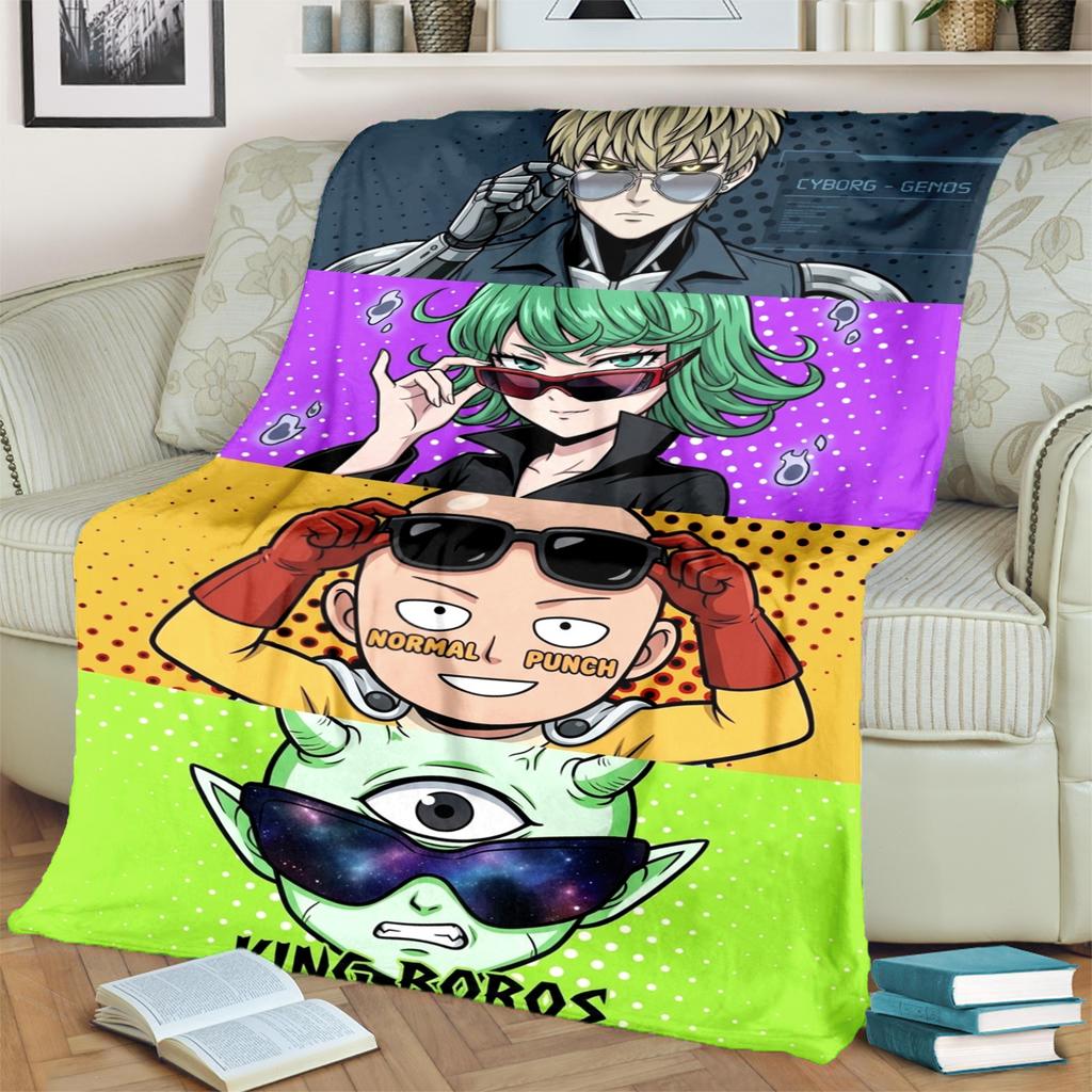 One-Punch Man Print Flannel Blanket Warm Comfortable for Travel, Bedrooms, Chairs, Sofas, Beds, Picnics-kwq170