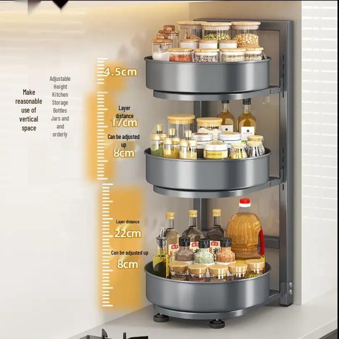 Rotating Kitchen Spice Rack - Multifunctional Storage Tray for Bottles, Oil, Salt, Soy Sauce, and Vinegar.