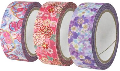 Kamiiso Sansho Washi Kimono Beauty Masking Set Kirsche und Gedrehte Pflaume 15 mm breit x 7 m Japanisches Klebeband, 3 Rollen (Nadeshiko, Chrysantheme, Blüte,