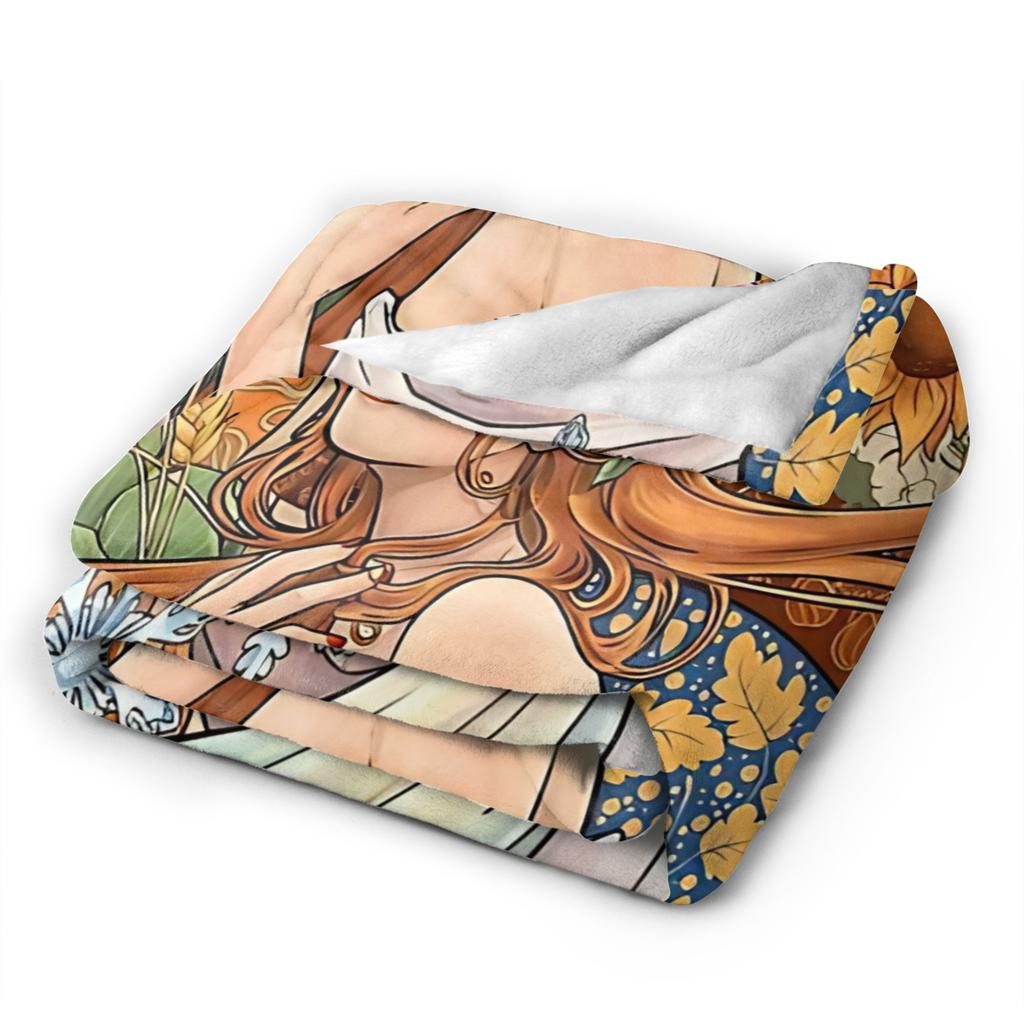 Language of Flowers Alphonse Mucha   Plush Blanket Kids Adult  Flannel Throw Blanket For Couch Chair Warm Soft Design Quality