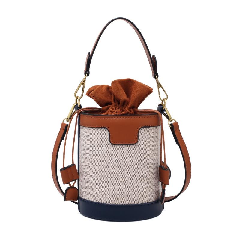 IELGY Contrasting color Drawstring All-match Fashion Crossbody Bucket Bag