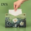 Desktop Napkin Container PU Leather Tissue Box Cover with Wild Rose/Sunflower Pattern, Foldable Organizer, Holder Reusable Storage Case, Facial Paper