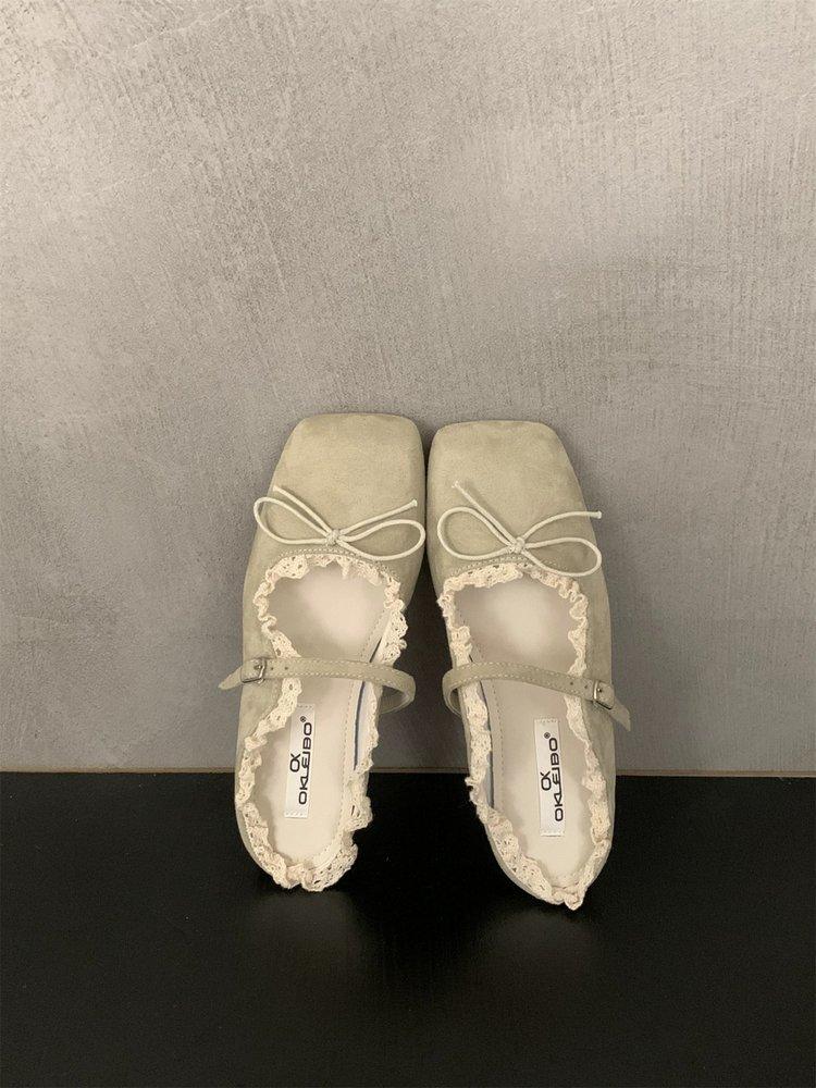 Evening Women's Shoes Gentle Flat French Mary Jane Half Slippers Bow Single Shoes Spring and Summer Retro Blue Ballet Shoes