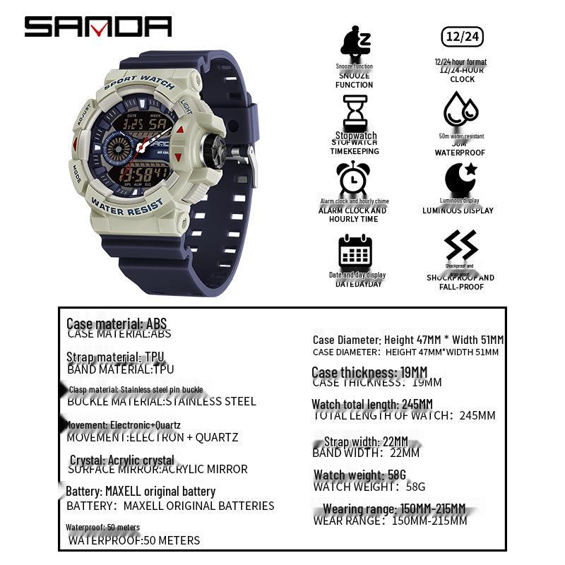 Sanda Unisex Luminous Sports Watch: Trendy, Waterproof, and Ideal for High School Students