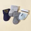 4 Paare/Los Neugeborenen Socken Herbst Winter Warm Säugling Jungen Socken Einfarbig Gestreift Buchstaben Baby Kurze Socken
