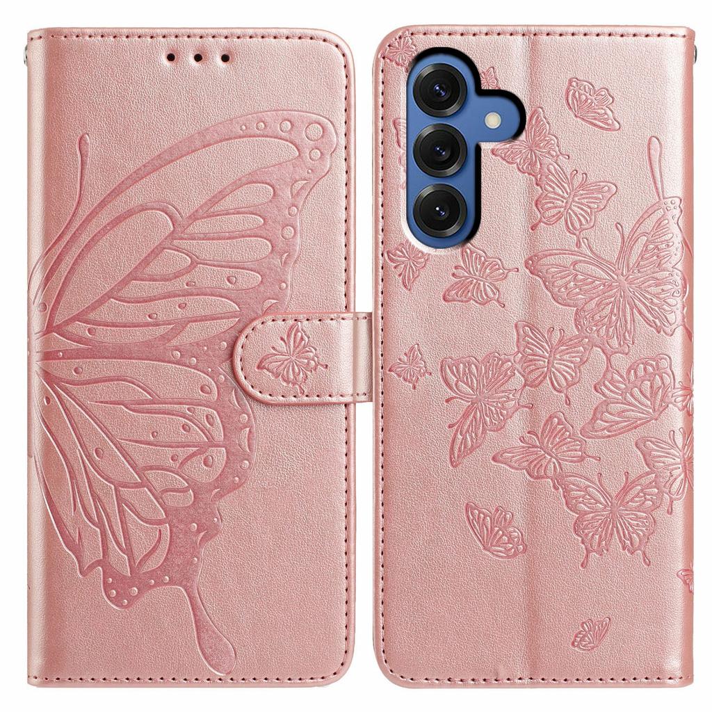 For Samsung Galaxy S25 Case Butterfly Imprinted Wallet Stand PU Leather Flip Phone Cover with Strap