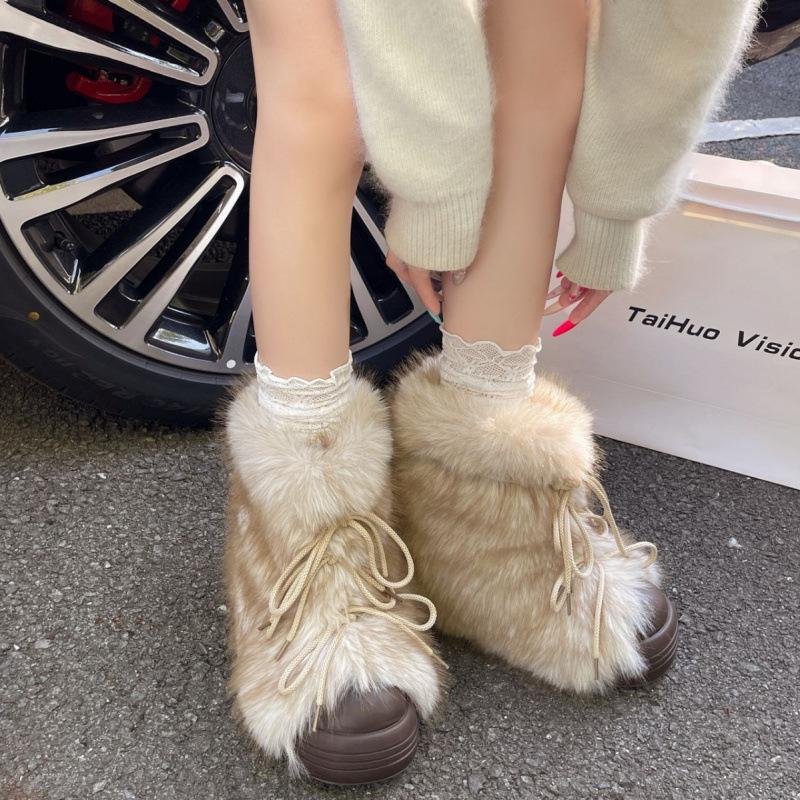 Retro popular Mao Mao big-headed boots, new fashionable warm and cold-resistant thick-soled heightening snow boots in winter