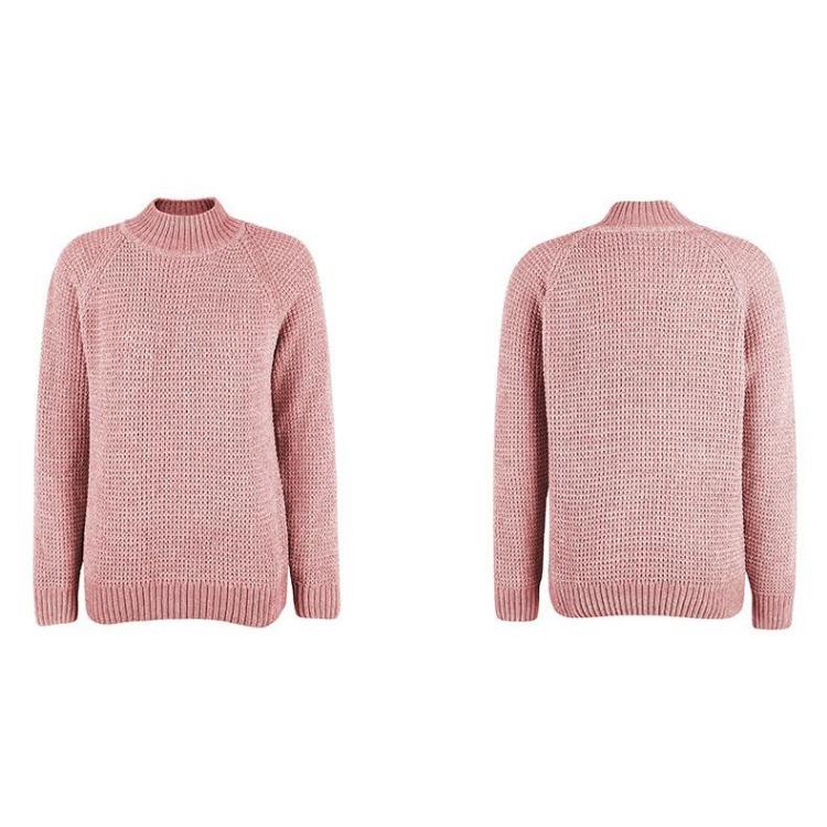 Vintage Autumn Winter Loose Knitwear Cardigan Sweater Top with Long Sleeve Solid Color Half High O Neck Collar