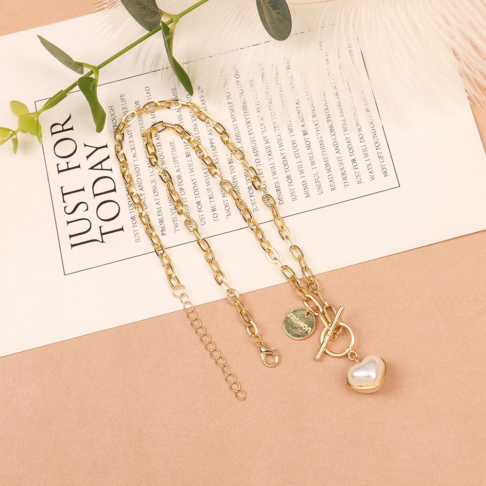 Francouzský Retro Perlový Přívěsek Srdce Klíční Kost Náhrdelník - Elegantní, Nišový Design