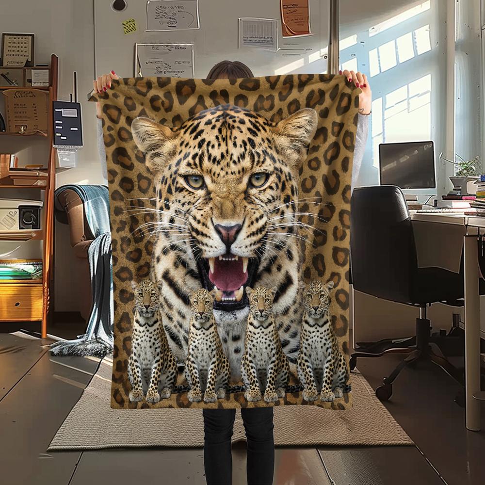 1Pc Leopard Lion Print Flannel Blanket, High Quality Comfortable for All Seasons, Home Decor, Warmth and Comfort, Perfect for Gifts
