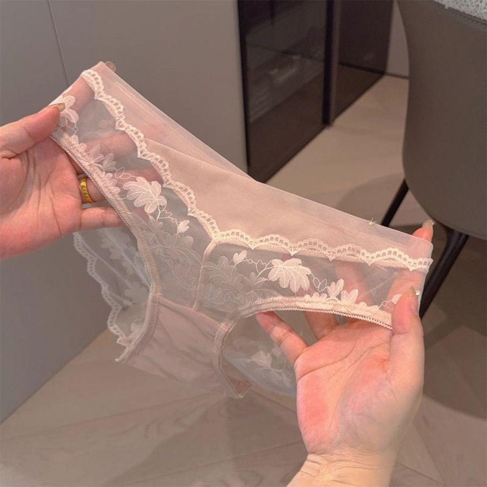 Mesh French Style Briefs Transparent Women Underwear Thin Lace Flower Panties  Gifts