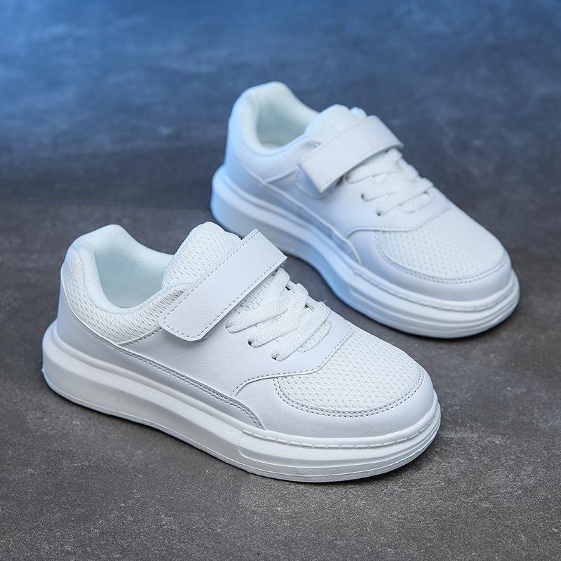 Children's little white shoes spring and autumn leather surface breathable campus performance breathable boys white shoes girls white sports shoes