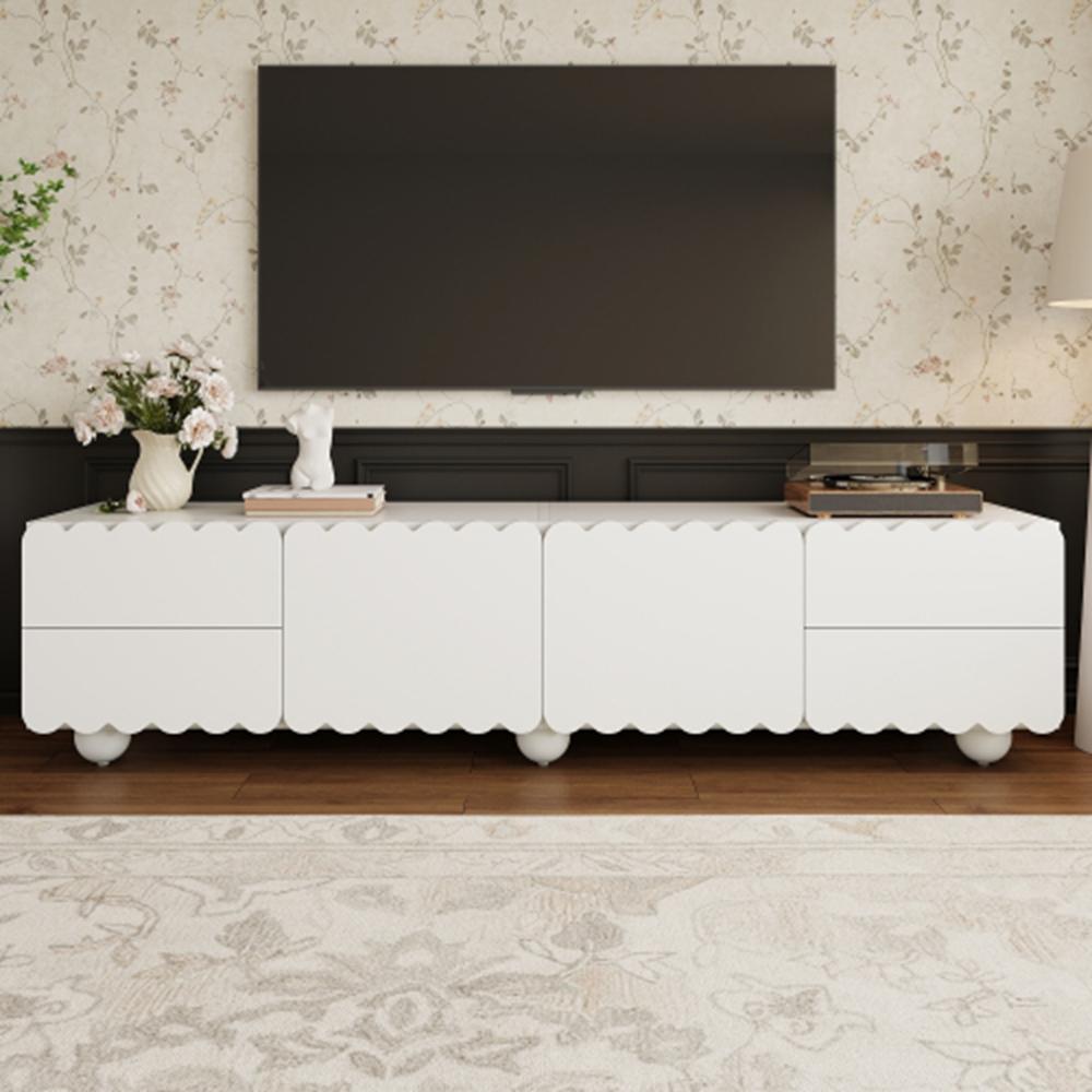 Modern white TV cabinet, TV stand, low TV stand. Unique design. 175 x 38 x 37 cm (L x W x H)
