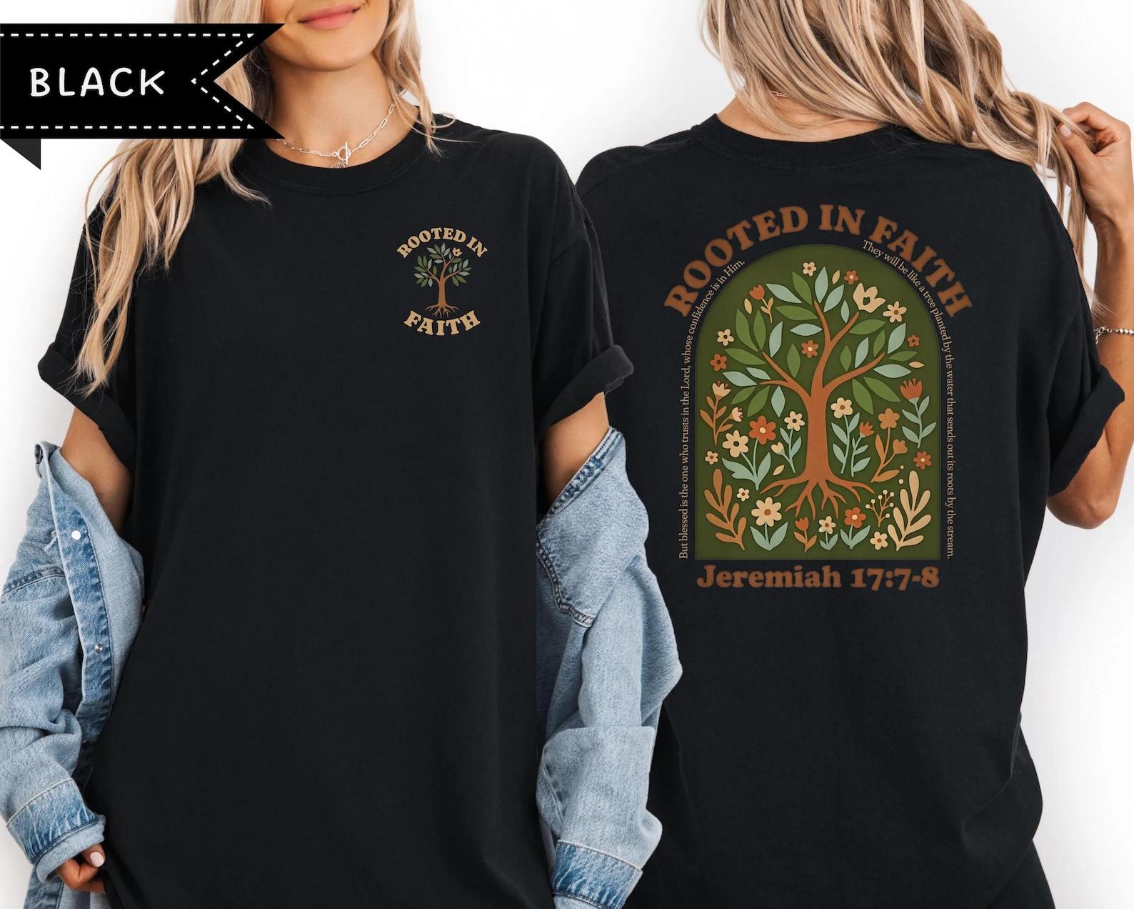 Rooted in Faith Christian Tree Shirt, Jeremiah 17:7-8 Religious Tee, Gift for Christian Girlfriend, Faith Based Tee, Christian Apparel 2XL