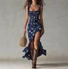 2026 summer new station retro floral temperament suspender high split dress