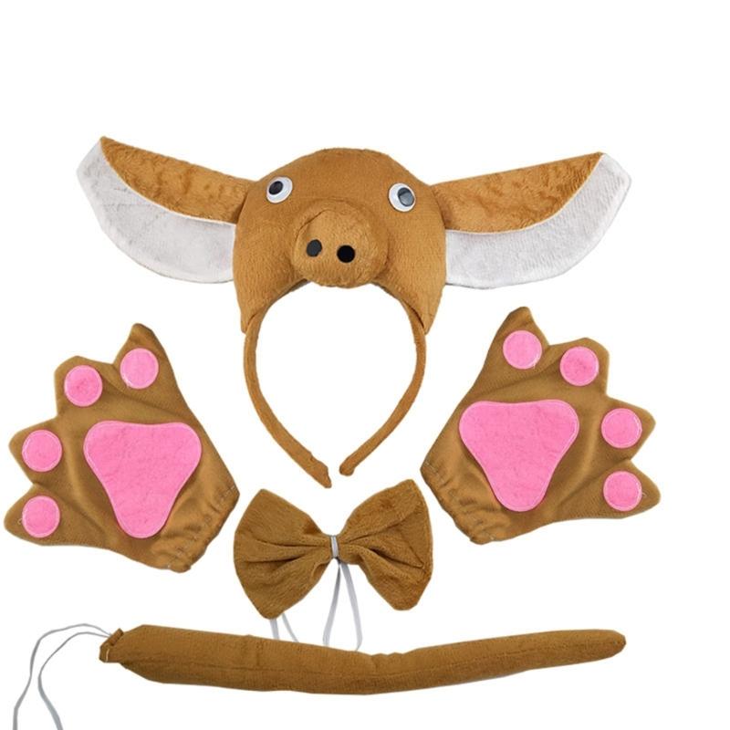 Piggy Costume Set Includes Piggy Tail Headband Bowtie Glove Skirt Halloween Piggy Role Play Outfit for Kid Cosplay
