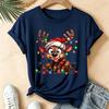 Women Cute Reindeer Christmas Lights Graphic T‑Shirt Funny Santa Hat Deer Printed Short Sleeve Tops Xmas Holiday Casual Tees