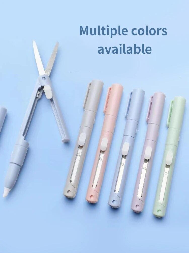 1 st Mini Draagbare Schaar Papier Snijder Mes 2-in-1 Multifunctioneel Zakpen Vorm Scrapbooking Snijwerk Snij Gereedschap