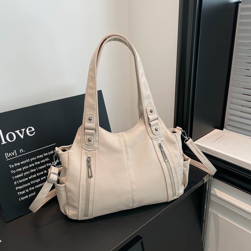 

Womens Stylish PU Leather Tote Bag Zipper Decor Adjustable Strap Handheld Crossbody Design Large Capacity Suitable for Daily and Party Ladies Gifts 37cm 12cm 26cm бежевий
