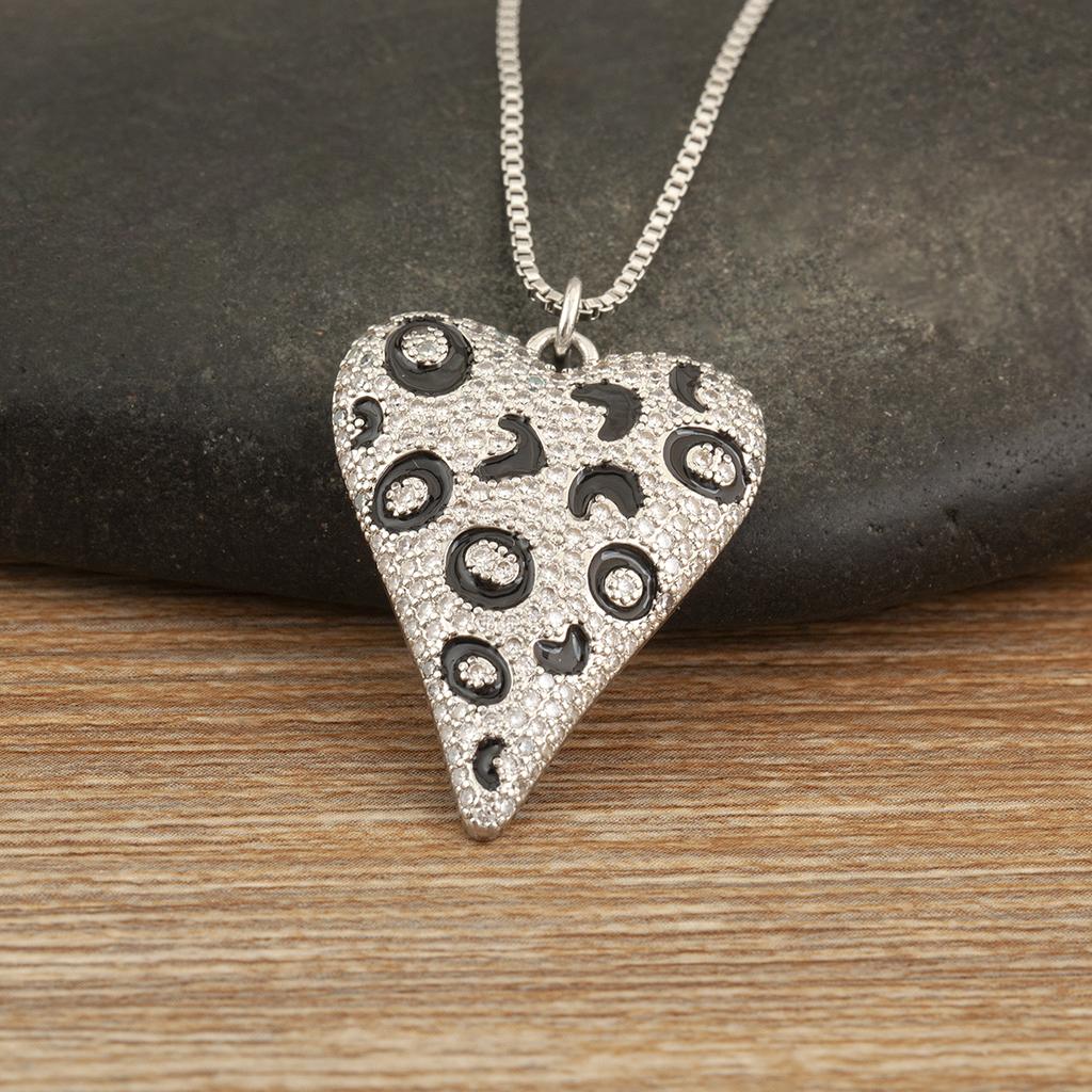 Nidin Trendy Copper Cubic Zirconia Love Heart Pendant Necklace For Women Fashion Personality Pattern Clavicle Chain Jewelry Gift