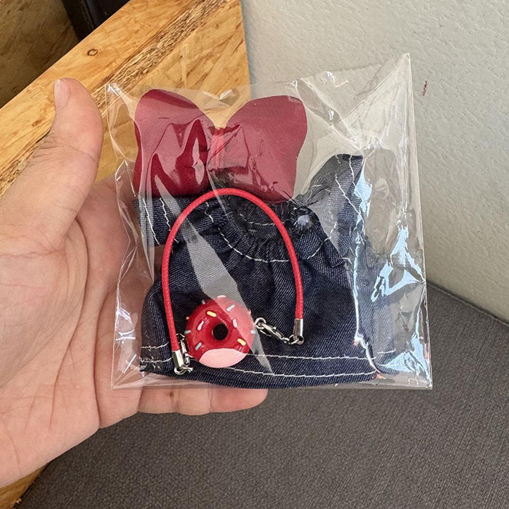 For 17cm Labubu Pendant for Children Dress Sweater Overalls T-shirt Sweater Hat Set Cartoon Messenger Bag