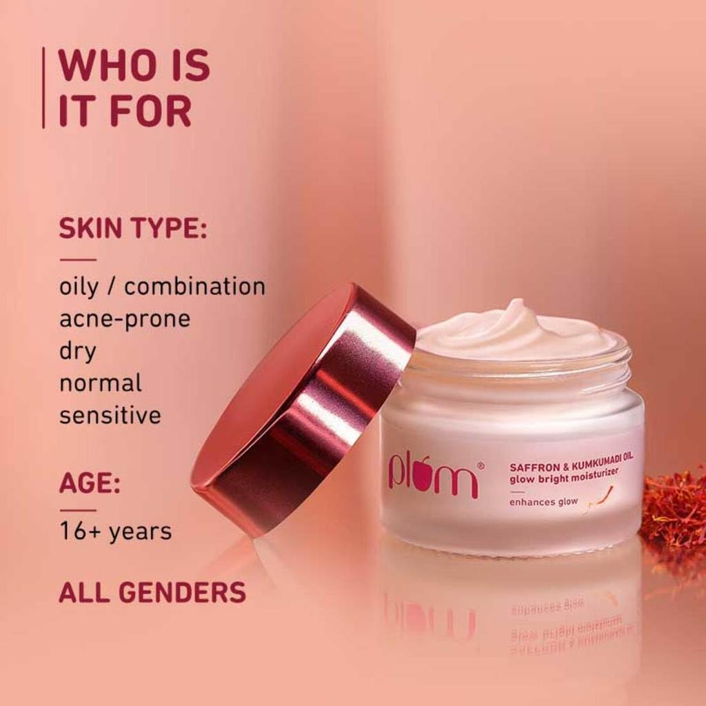 Plum Saffron & Kumkumadi Daily Glow Moisturizing Cream SPF 35 50g Quick-Absorbing Bright Skin