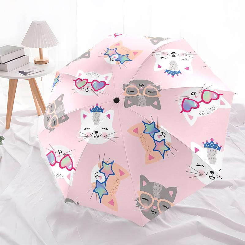 1pc Cute Cats with Glasses and Crowns Pattern Umbrella with Plastic Handle,Compact & Stylish,Cartoon Pattern,Outdoor UmbrellaPT500