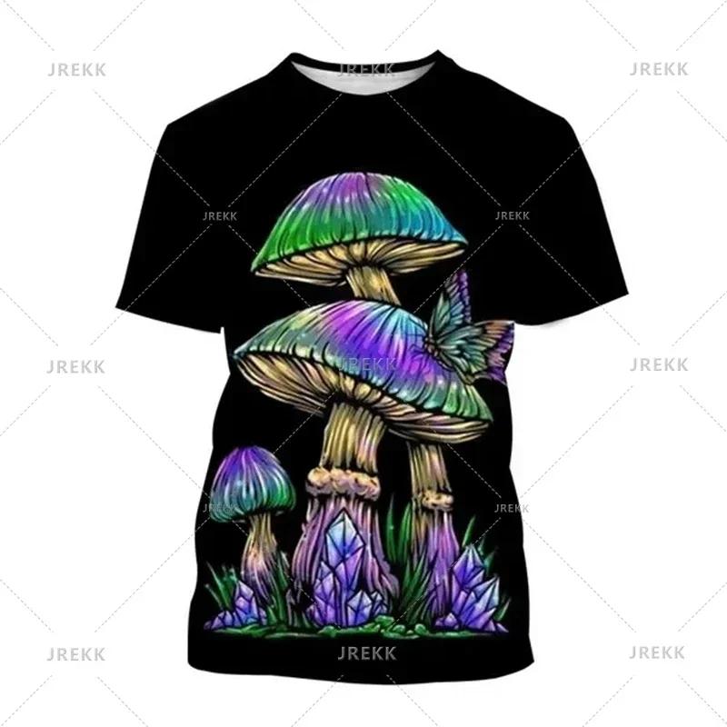 Summer Men's Casual T Shirts 3d Print T-shirt Art Design Colorful Mushroom Print T-shirts For Men Short Sleeve Streetwear Tops
