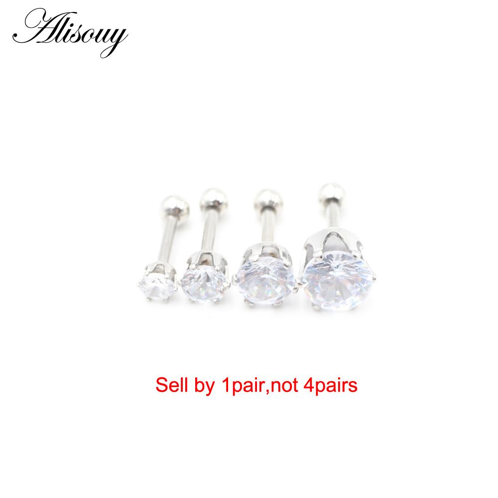 Alisouy 2pcs 3-6mm Ear Stud Earrings Hypoallergenic Round Cubic Zirconia Stainless Steel CZ Girls High Quality Women Earrings
