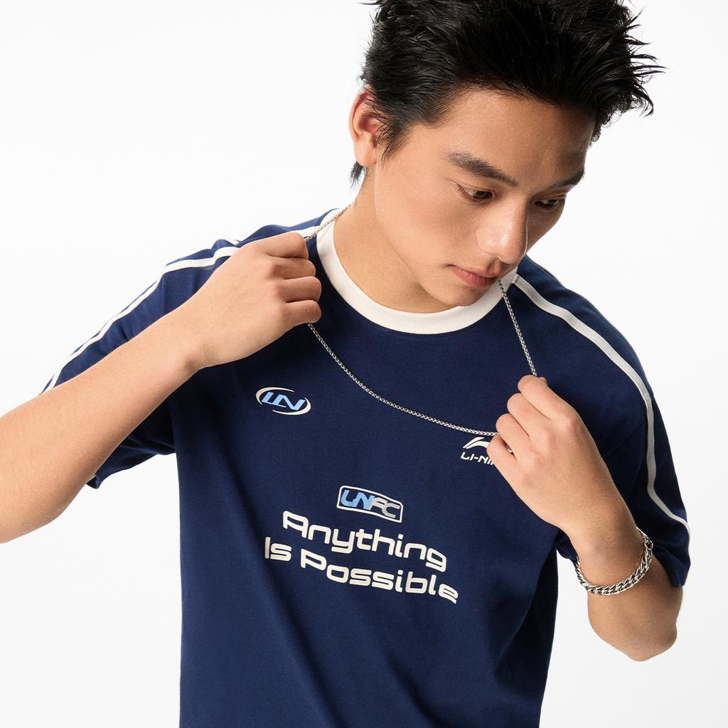 Li Ning Sports Lifestyle Series American Retro Casual Fashion Versatile Summer T-Shirt Loose Round Neck Logo Printed T-Shirt Unisex tops ATSW263-5